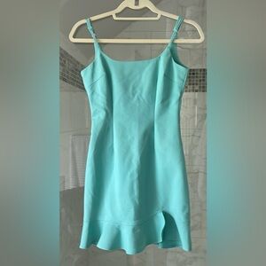 Super Down light teal dress, adjustable straps, zip up back size XS